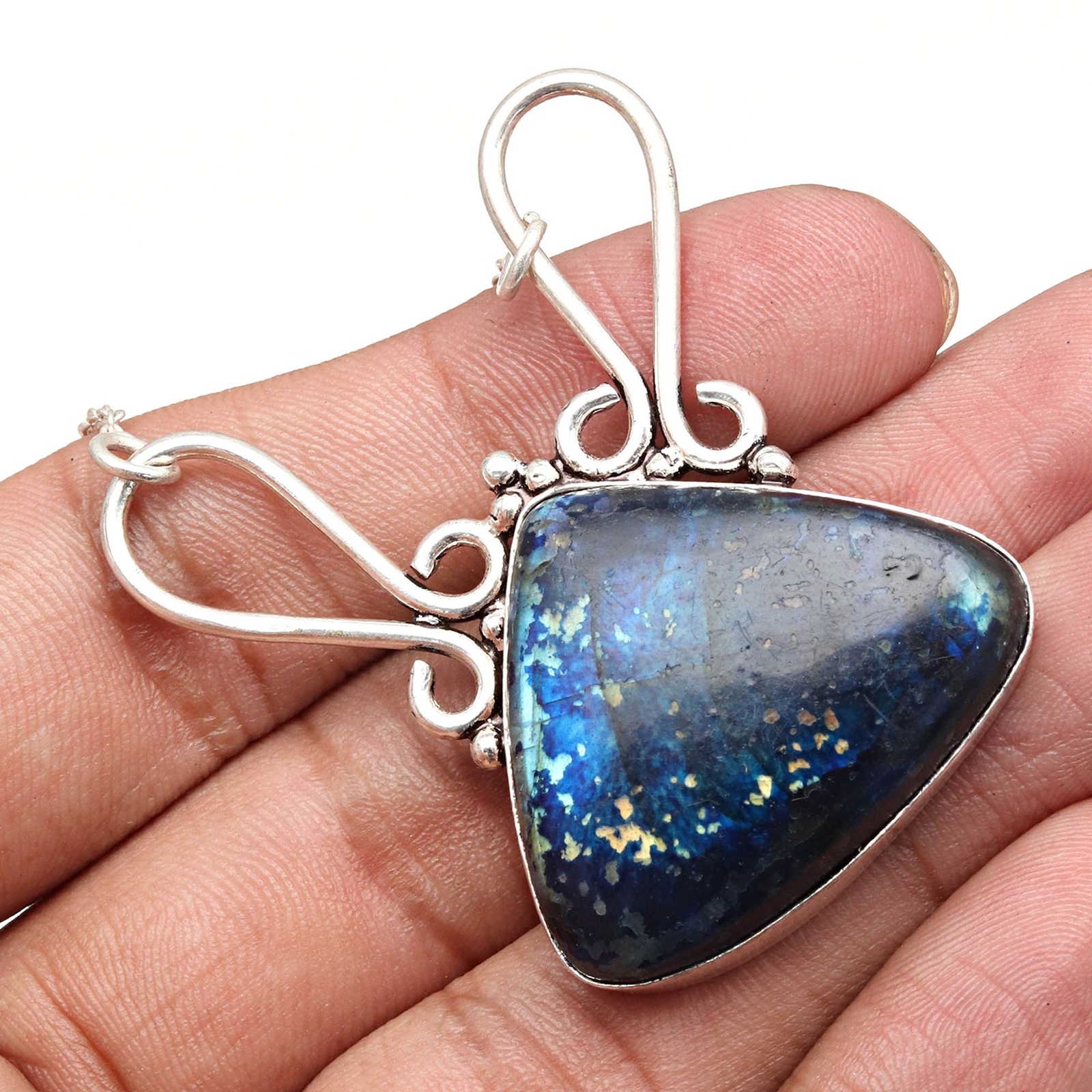 Sterling Silver Pendant with Fiery Peridot and Labradorite Gemstones 2.5 Inch