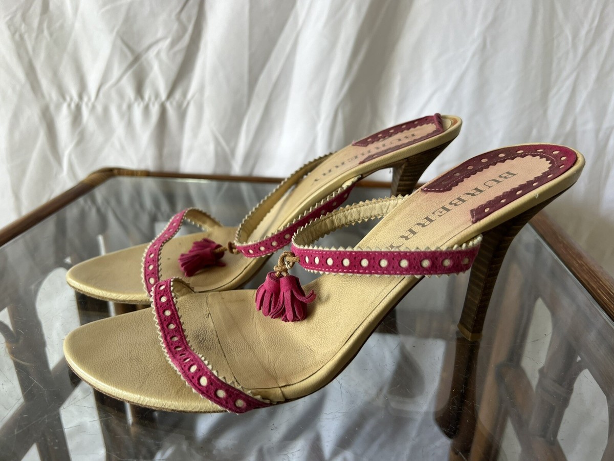 サンダル・ミュール BURBERRY Women Sandals 8101053C1791 PINK Burberry | Women's Pink Strappy Tassle Wood Sandal Heels