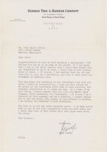 SIGNED GENE TUNNEY LETTER - GREAT CONTENT! - Picture 1 of 1