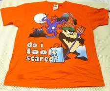 VTG 90's Looney Tunes Taz Halloween Orange Graphic Tee "Do I Look Scared " XL Co