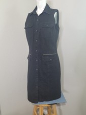 Lauren Ralph Lauren LRL size 12 dress denim black snap button pockets midi