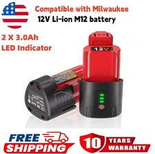 2 Pack 12V 3.0Ah for Milwaukee M-12 Lithium-ion Battery 48-11-2425 48-11-2420