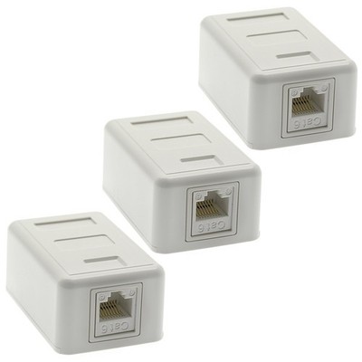 3x 1 Port Cat6 Keystone Jack Network Cable Wall Surface Mount Box Compact White