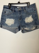 KanCan Damskie niebieskie dżinsowe szorty jeansowe, rozmiar M, postarzone