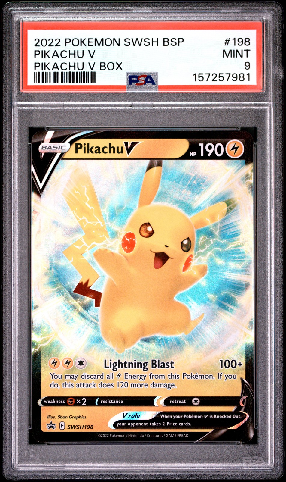 2022 POKEMON SWSH BLACK STAR PROMO PIKACHU V BOX #198 PIKACHU V PSA 9