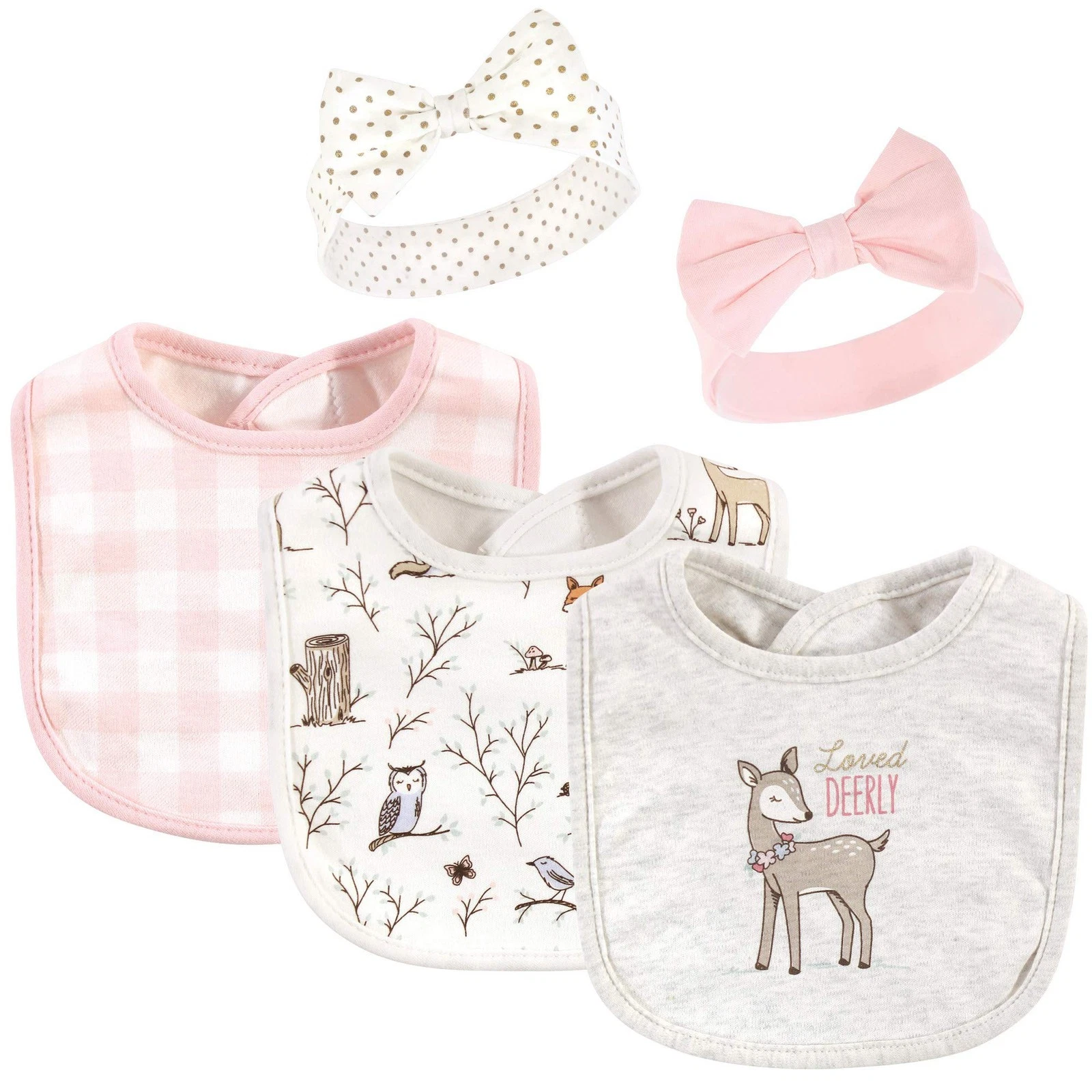 Unisex Baby Cotton Bib and Headband or Caps Set, Enchanted Forest, One Size