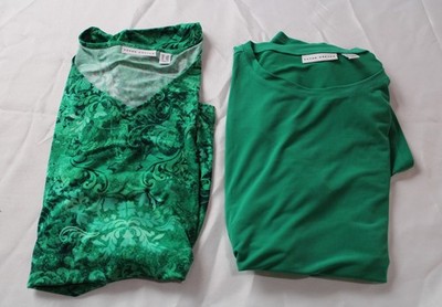 Susan Graver Women's Plus 2 Liquid Knit Print & Solid Tops CN6 Green Size 2X NWT