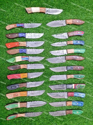 Lot of 60 Custom Handmade Damascus Steel 8'' Full Tang Skinner Hunting Knifes USA
