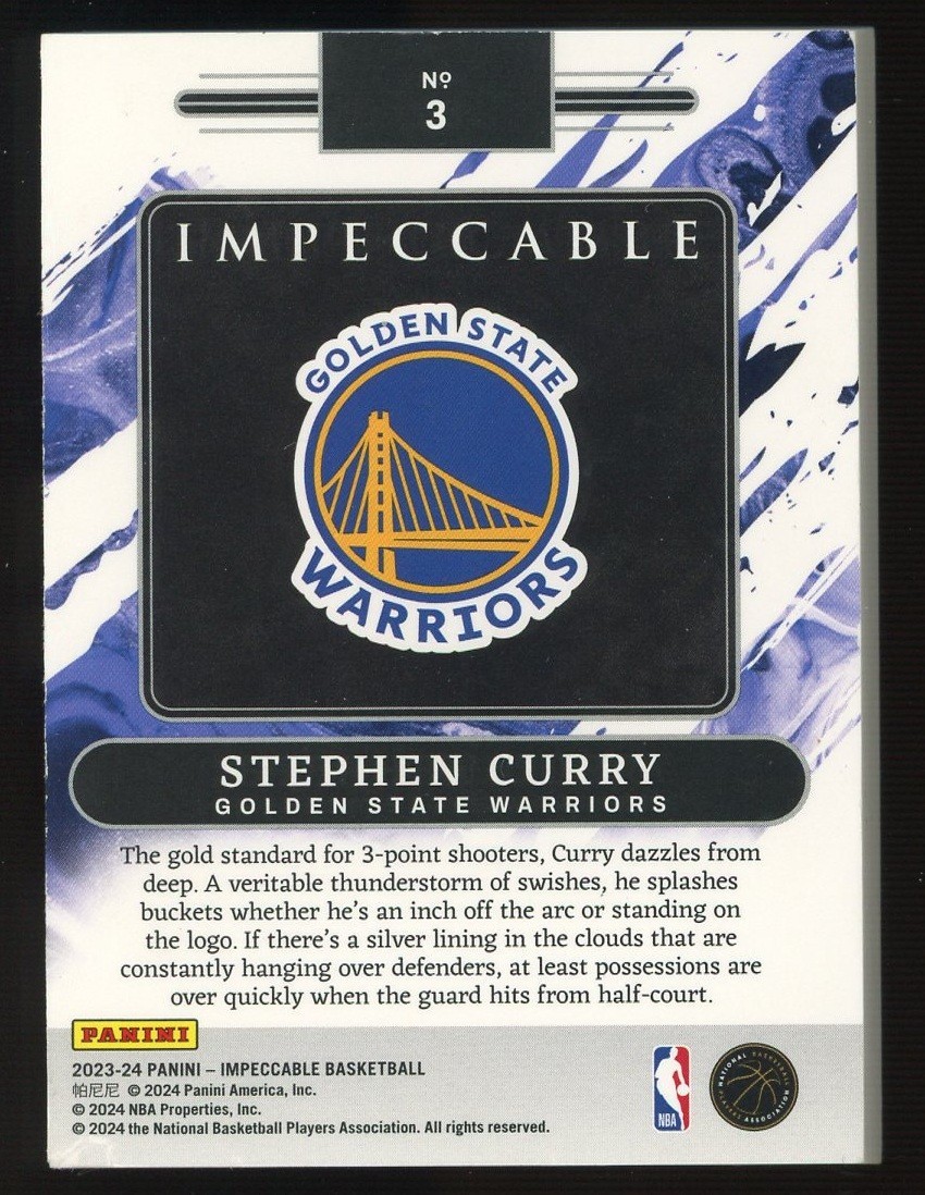 2023-24 Panini Impeccable #3 Stephen Curry 1/2oz 14k NBA Logoman Gold Bar 3/3 view 2