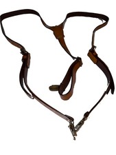 Brown Leather Suspenders Heavy Duty Adjustable Buckle copper CLIP ENDS One Sz