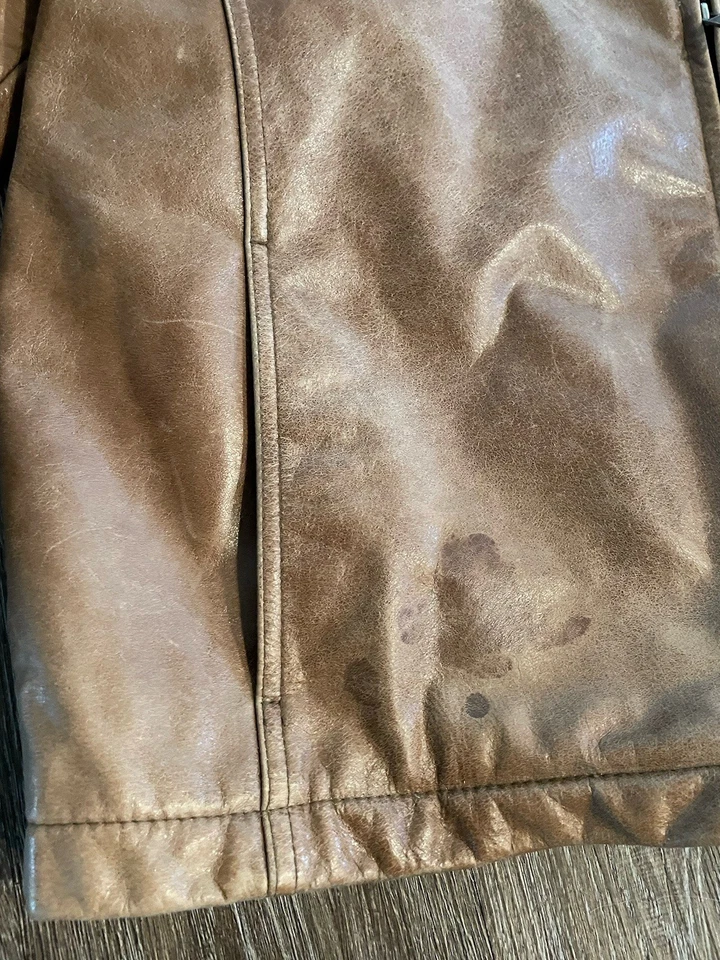 ROUNDTREE & YORKE Leather Jacket Size XL Brown Striped Full Zip - Image 4 of 4