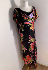 Anoushka G beaded Dress 14 VGC maxi gown cowl neck wedding evening floral drape