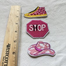 Embroidered Iron-On patches 3 pack shopping/fashion in pink Free Ship