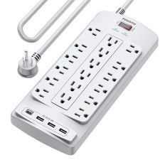 18 Outlets Surge Protector Power Strip - 10 Feet Flat Plug Heavy Duty Extensi...