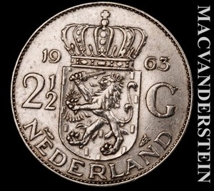 Netherlands: 1963 Silver 2.5 Gulden - Scarce  High Grade  Lustrous  #L7949