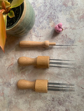 Heidifeathers 3 x Mixed Beech Wood Felting Needle Handles - Needle Felting Tools