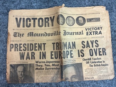 Vintage May 8 1945 V-E Day Newspaper WWII Over Moundsville Journal WV Extra