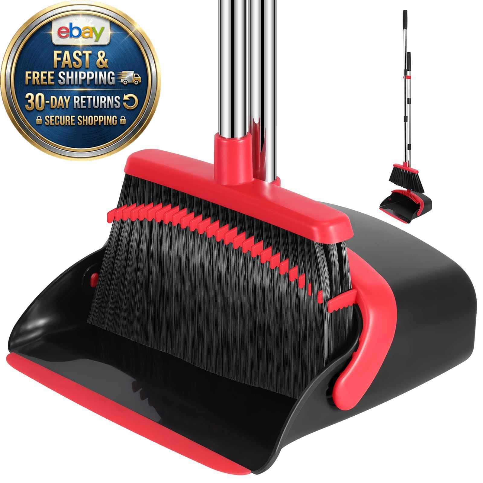 Broom and Dustpan Set, 52-in Long Adjustable Handle Broom Dustpan Combo with Dus