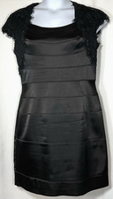 Adrianna Papell Occasions Black Dress Lace Sequin Fringe Sleeves Size 14 EUC