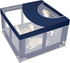Dog Playpen Cover, 42x42 inch Play Pen Top with Hooks, Soft Royal Blue