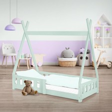 Lettino per bambini tenda indiana in legno di pino menta con sponde 140 x 70 cm