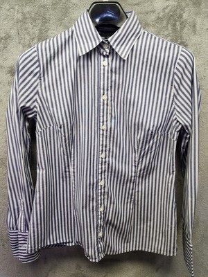 Apostrophe Womens Blue White Stripe Button Down Shirt Preppy M Spandex Blend Y2K