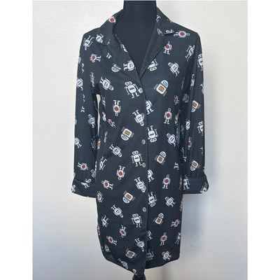 ModCloth Robot Breakfast For Dinner Sleep Shirt Navy Blue Women S NWT