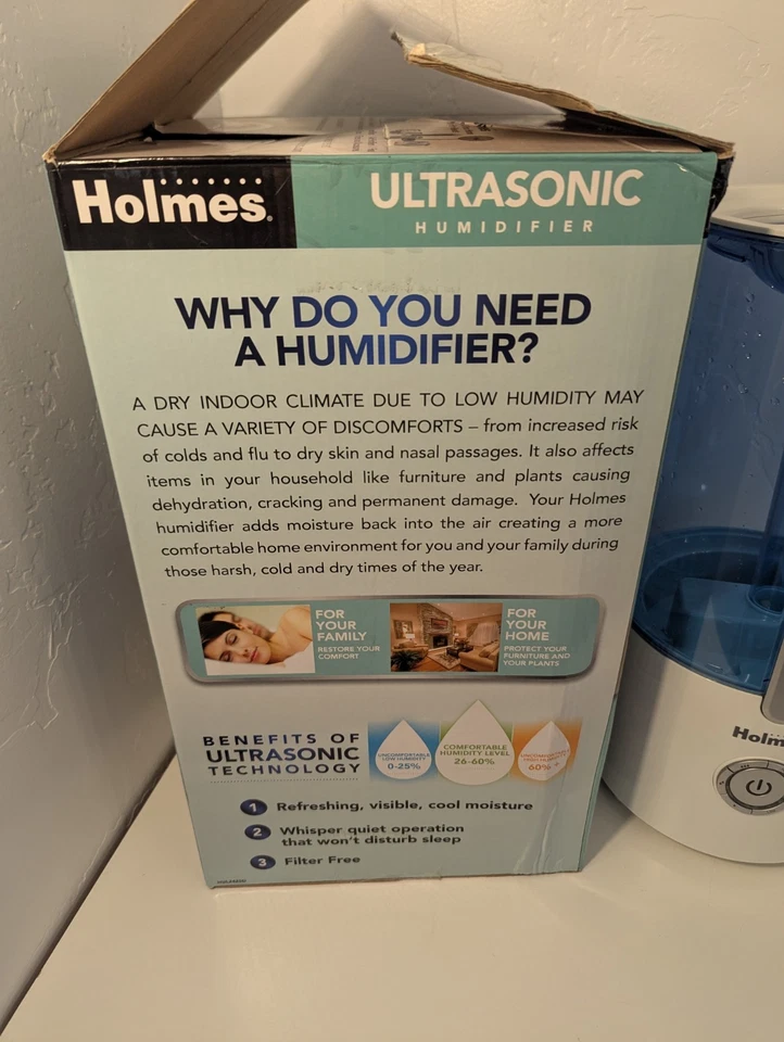 Holmes Ultrasonic Cool Mist Filter Free Humidifier White Tested Working  - Image 4 of 4