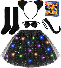 Black Cat Costume for Girls, Halloween Costume for Kids Light up Tutu Skirt