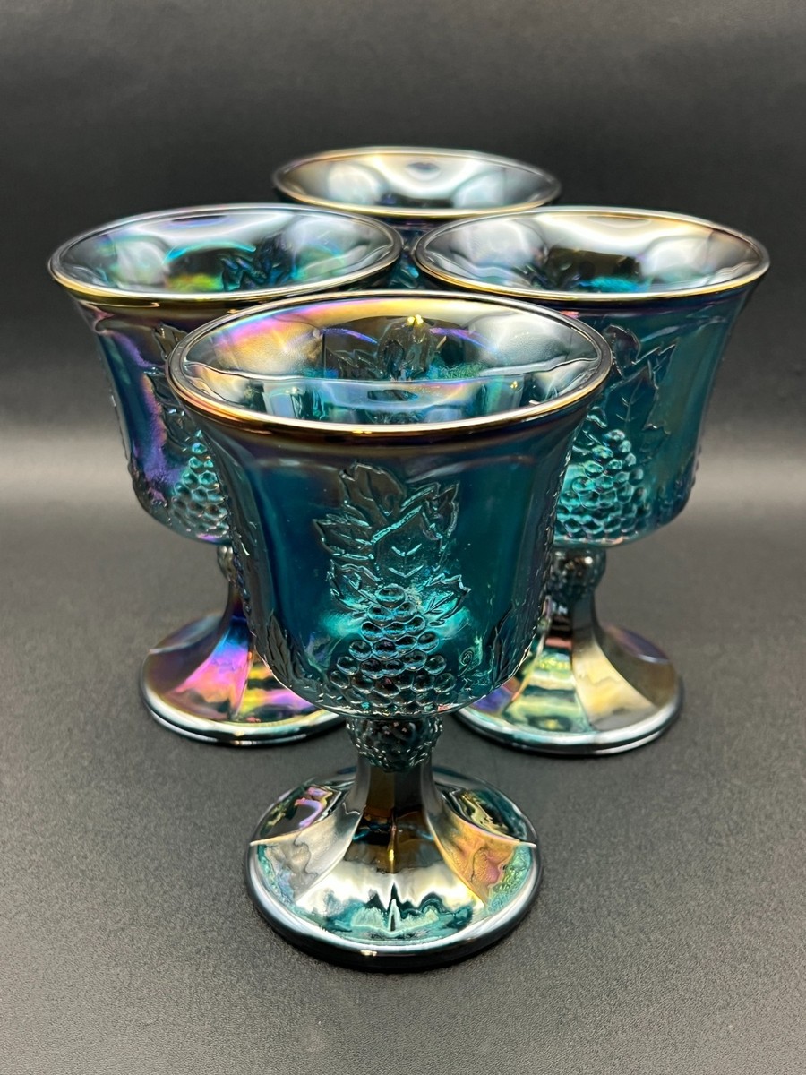 Indiana Carnival Glass 64 oz Pitcher with Four Goblets Grape