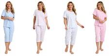 Ladies Marlon Cotton PJs Set Short Sleeve Top Floral Crop Pyjamas 8–26