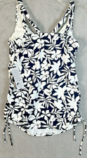 Lands End Swim Tankini Top Size 6-8 Tank Black White Floral Underwire SHIP FREE