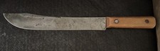 Vintage Butcher Knife 10&rdquo; Curved Carbon Steel Blade Wood Handle Brass Rivets
