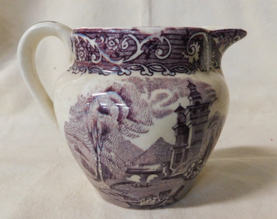 Purple Transferware Pitcher Thames England Boat British Anchor Pottery C 1900