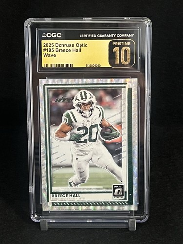 2025 Panini Donruss Optic Breece Hall Wave Prizm #195 /300 Jets CGC 10