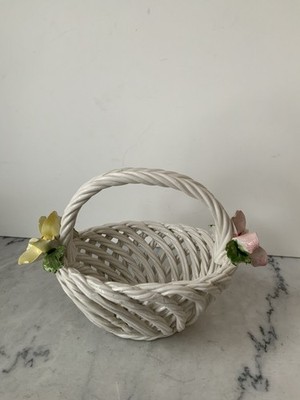 Vintage Italian Bassano Capodimonte Style Porzellan Durchbruch Korb  Floral