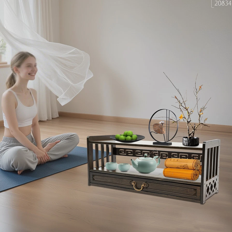 Mesa de almacenamiento de meditación color nogal mesa de altar con cajón organizador de escritorio Foto 4 de 4