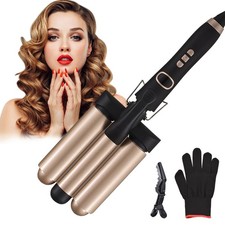 T- Pretfy Hair Curling Iron 3-Barrel 32mm Hair Waver Hair Curler Temperature