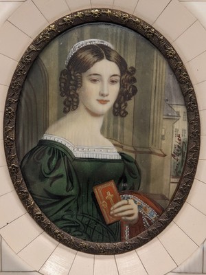 Antikes Miniaturporträt Deutsche Schule (XIX) Elegante Dame