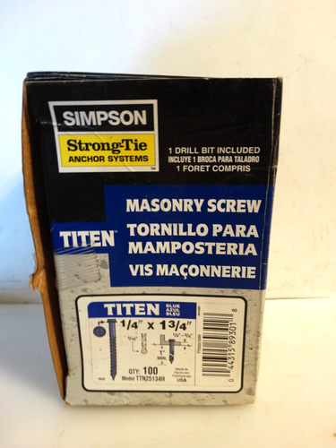 Simpson Anchors TTN25134H 1/4" x 1 3/4" Hex Head Blue Masonry Screws, 100/Pack - Picture 1 of 2