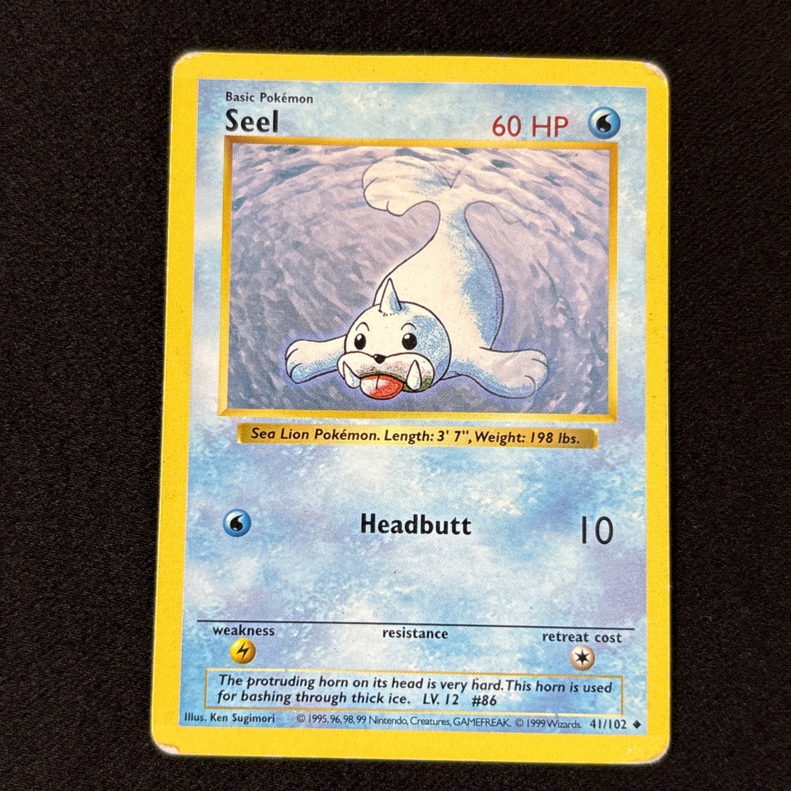 Seel Base Set Shadowless 41/102 1999 Uncommon Pokemon Moderately Played