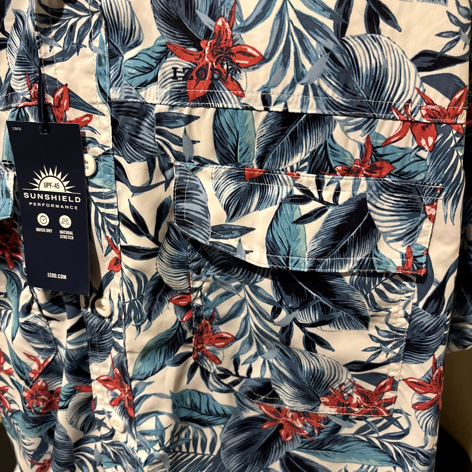 IZOD Saltwater Shirt Mens 3XLT Blue Floral Sun Shield UPF 45 Quick Dry Stretch image 4