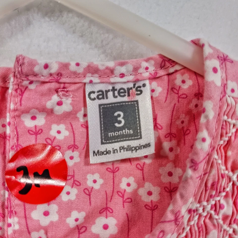 Carters Bebé Niñas Vestido y Funda Pañal 3 Meses Sin Mangas Rosa/Blanco Foto 2 de 4