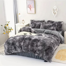 Image of 3pcs Luxurious Faux Fur Plush Duvet Cover Set - Ultra-Soft Fluffy mink double