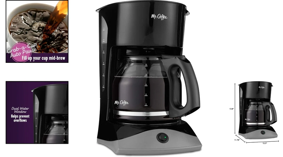 12-Cup Black Coffee Maker with Auto Pause & Glass Carafe for Hassle-Free Brewing - Image 2 of 4