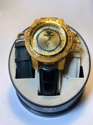 Super Techno M-6139 Gold Diamond Watch 0.10ctw Men's Iced Out Hip Hop + 2 Straps