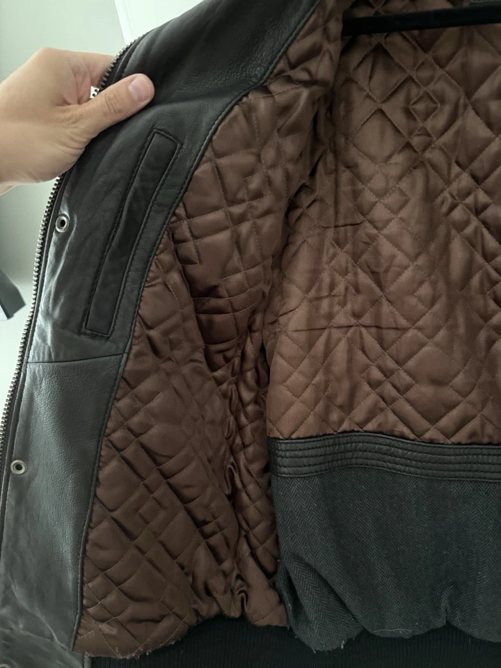 ANDREW MARC Leather Shearling Bomber Flight Jacket Coat Men’s Size Large - Image 3 of 4