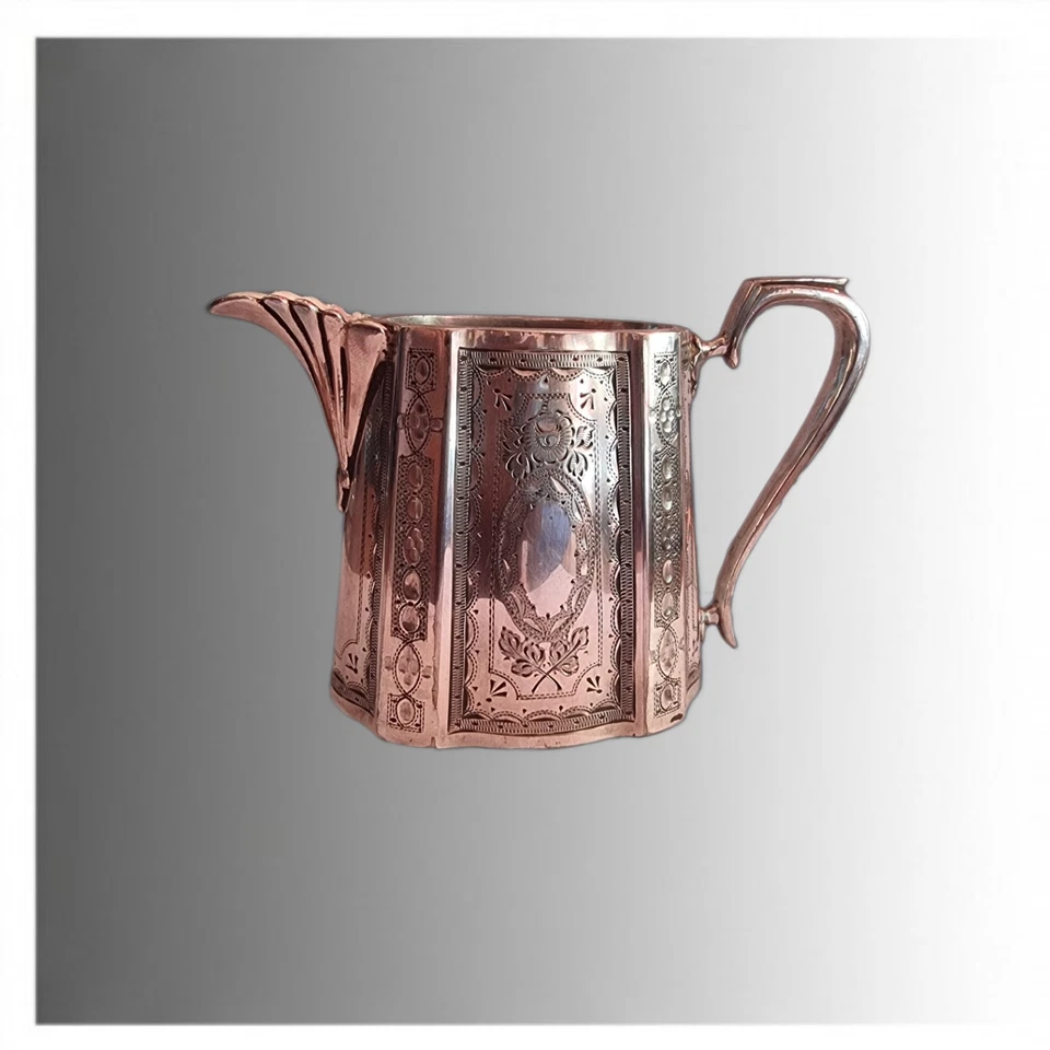 Antique Walker & Hall Silver Plated Cream Jug 1677A Sheffield – Ornate Engraved — 第 2/4 张图片