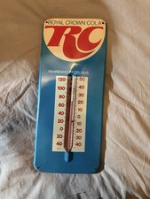 Vintage Blue Metal Royal Crown Cola Thermometer Sign w Pin Holes for Mounting
