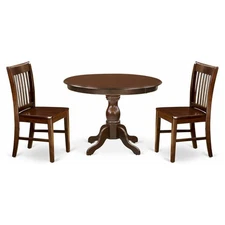 East West Furniture Hartland 3-piece Dining Set with Nail Heads in Mahogany